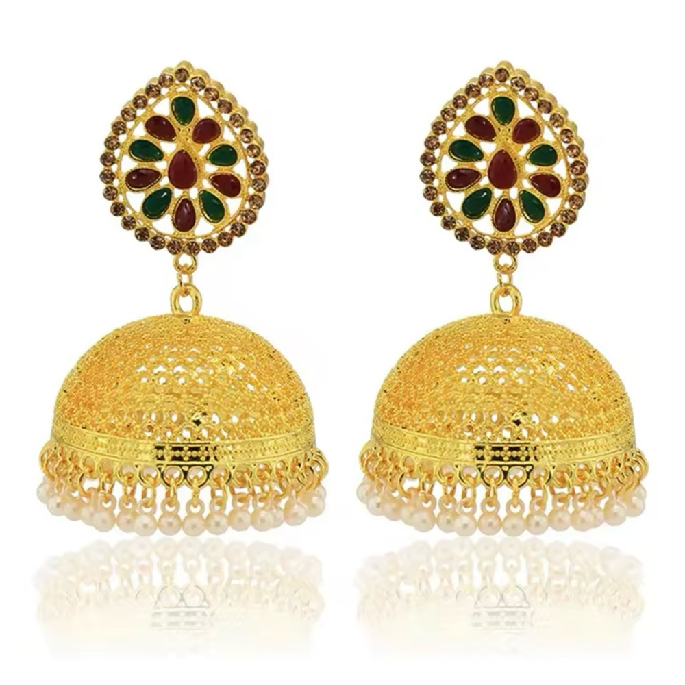 Indian Golden With Colorful Ringtone Large Style Jhumka Earrings